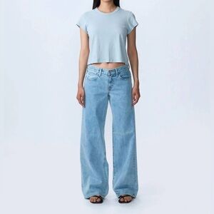 SLVRLAKE Wide-Leg Mica Jeans. Size 29. Clear Skies Wash. Raw Hem.